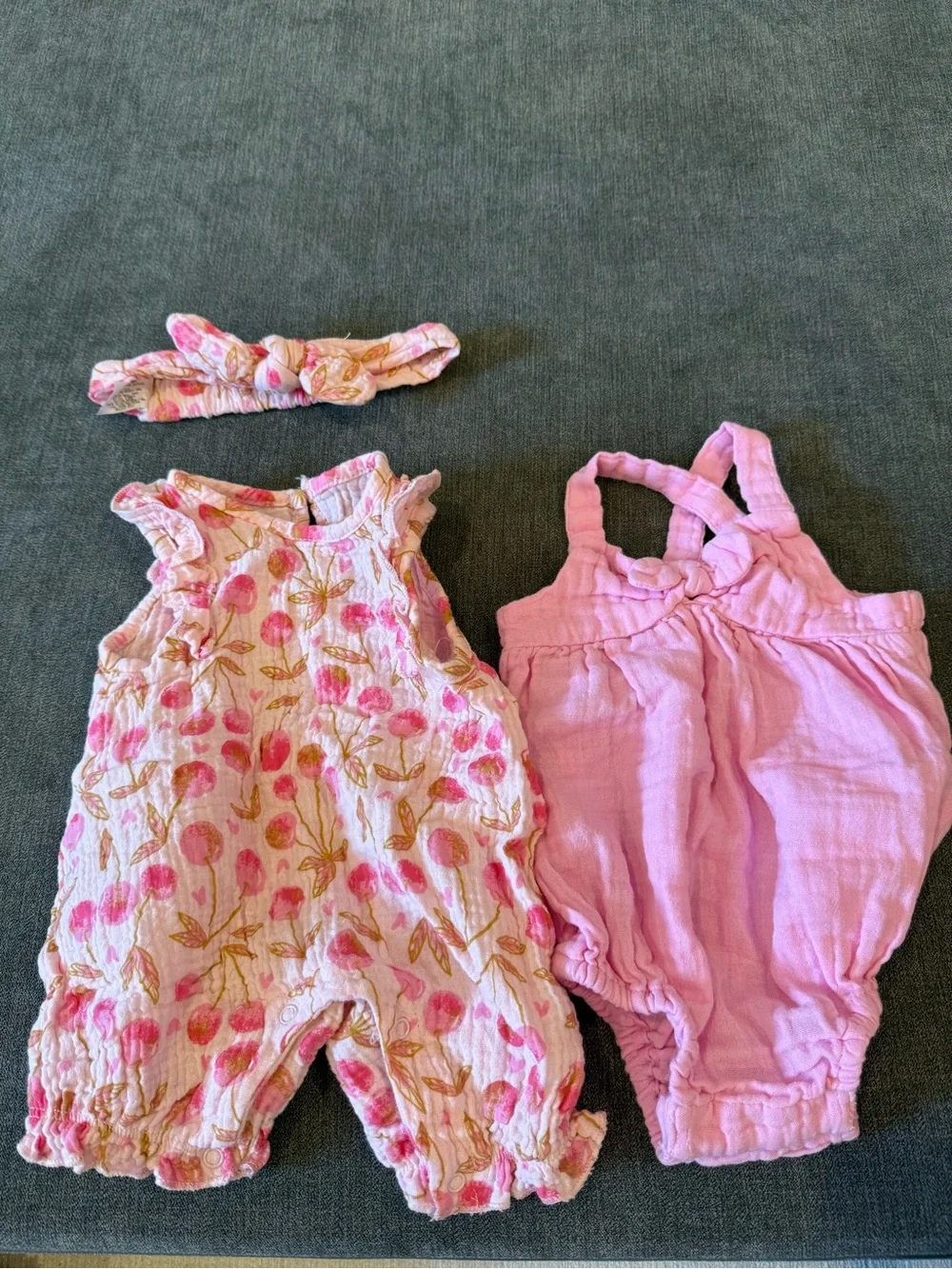 Baby Rompers - Cherry Print & Coordinating Solid Pink